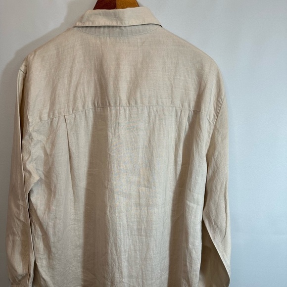 Jordan Womens Size L Vintage 100% Linen Shirt Button Up Long Sleeves Pocket Tan - Picture 7 of 10